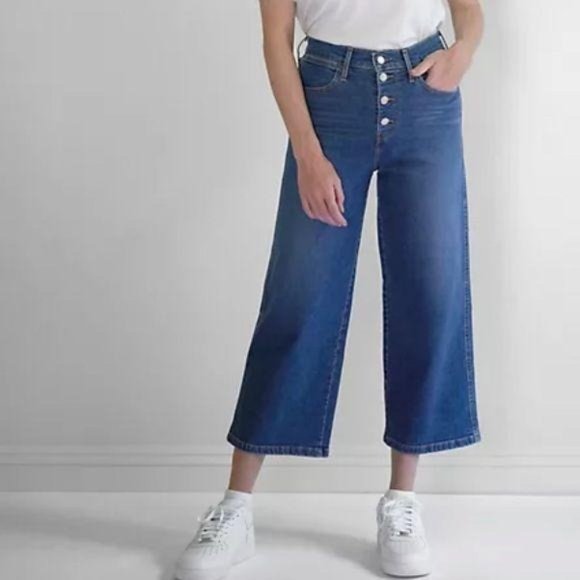 LEVI'S Mile High Cropped Wide Leg Jeans Button Fly - Picture 3 of 3